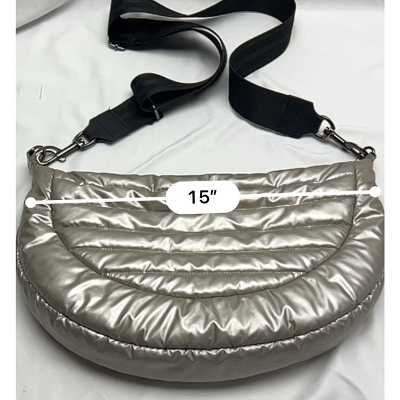 Think Royln Elton Hobo Designer Crossbody Silver Puffer Handbag Half-Moon - Picture 4 of 11